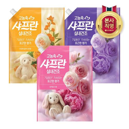 샤프란 고농축 실내건조 섬유유연제 리필 1.7L x 3개 (3종 택1)