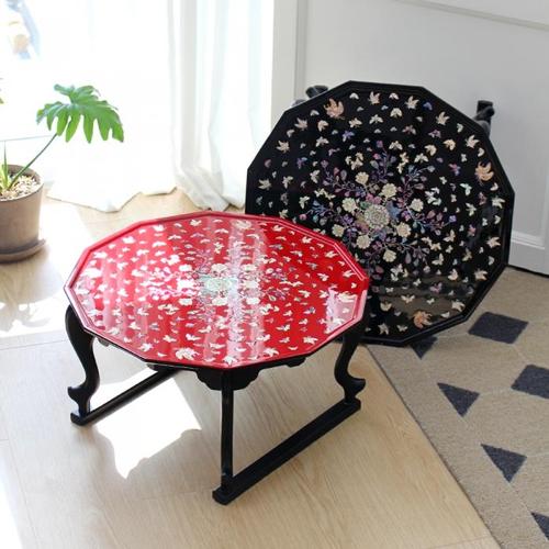 [박씨상방] 나전칠기 12각 모란나비 호족반 자개상 51센티 개다리소반