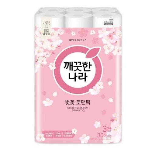 깨끗한나라 3겹 데코 벚꽃 프리미엄화장지(30롤X27M) (WC247B9)