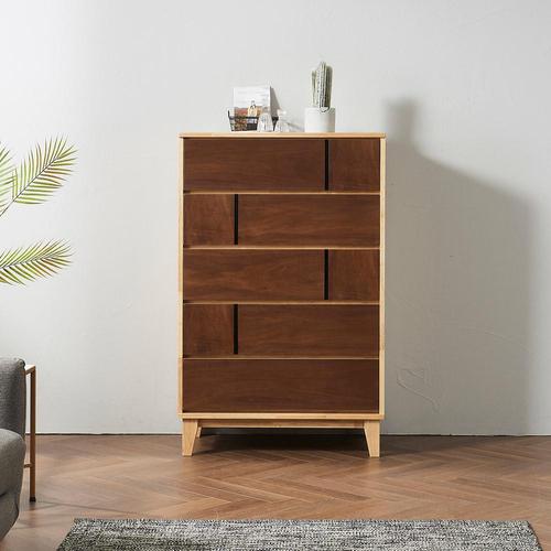 데네트 고무나무 원목 5단 서랍장 800