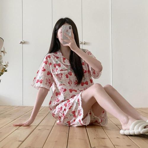 [옷자락]여자 로맨틱 귀여운 체리 미니마우스 데일리 파자마