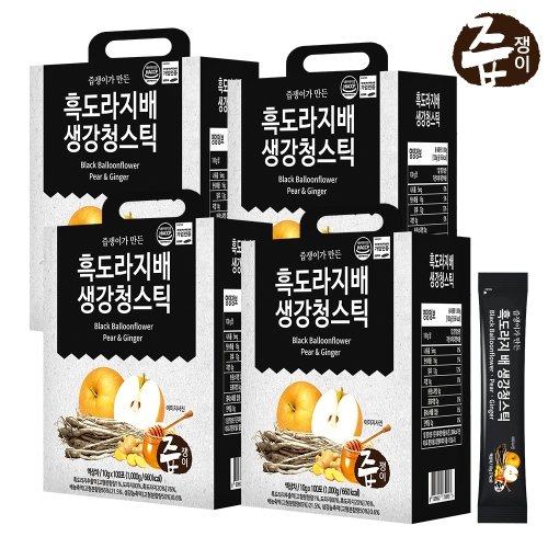 즙쟁이 흑도라지 배 생강 청 스틱 4박스 400포 도라지청