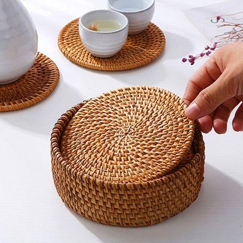 컵받침대 감성 주방 카페 컵 홀더 라탄 티 코스터 10cm 6개 set COASTER HWE5D295