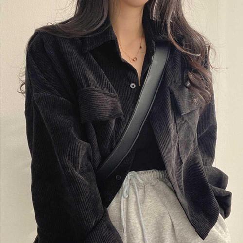 여자 직장인 가을 출근 룩 코듀로이 셔츠 자켓 코디 (WF2DB17)