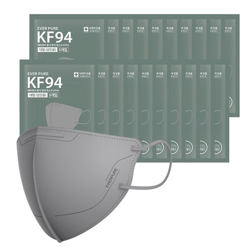 자우버탁 에버퓨어 새부리형 마스크(KF94)(그레이/대형) 100입