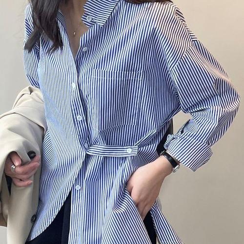 [디애이치]모나무르 스트라이프 롱셔츠