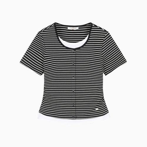 보리보리 [행텐 틴즈]여성 스트라이프 가디건 레이어드 반팔 티셔츠_100(10570-131-411-69)