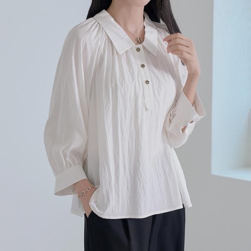 [로즈미] [55~77] 셀릭 셔링 반오 블라우스