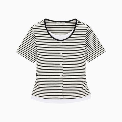 보리보리 [행텐 틴즈]여성 스트라이프 가디건 레이어드 반팔 티셔츠_003(10570-131-411-69)