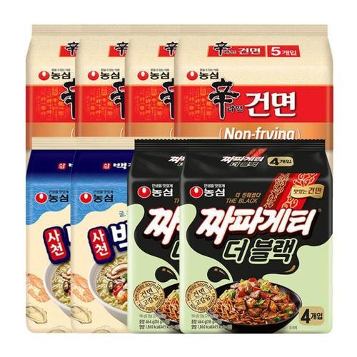 셀러허브 건면모음) 신라면건면 20개 +짜파게티 더블랙 8개 + 사천백짬뽕 8개 (총 36