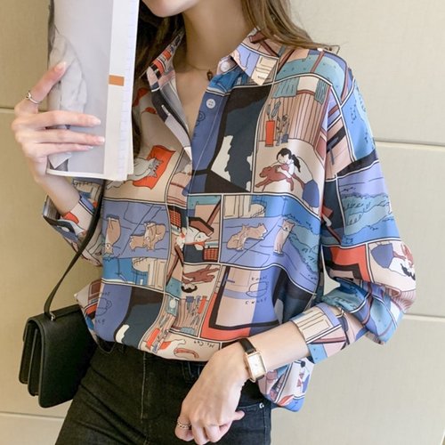 [드레스허그] 애니멀 믹스 실키 블라우스_240220_JDR01