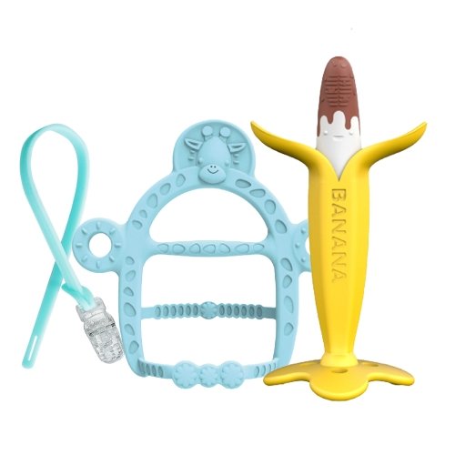 앙쥬 주식회사 앙쥬 치발기 선물세트11 (초코바나나+팔찌 블루+집게홀더) 신생아 아기 치아발육기 장난감