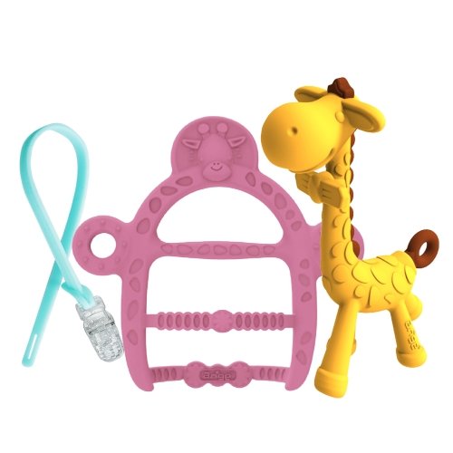앙쥬 주식회사 앙쥬 치발기 선물세트4 (기린+팔찌 블루+집게홀더) 신생아 아기 치아발육기 장난감