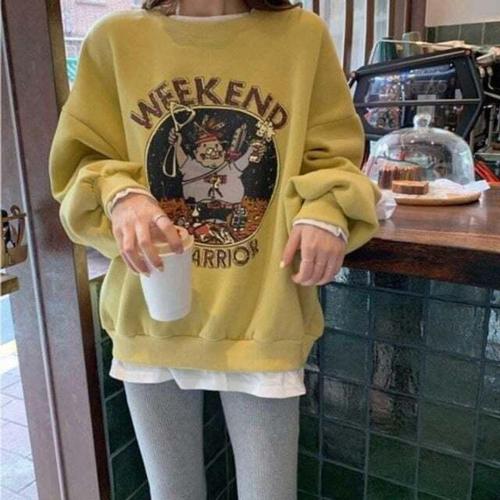 [셀럽하우스]여자 VISM0992 방한 러닝 스타일 용 외출 기모 맨투맨 티셔츠