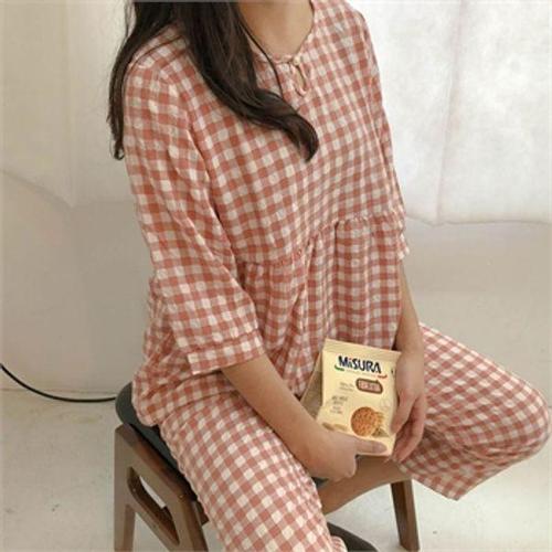 [위크유]리틀포레스트 오렌지브라운 잠옷세트