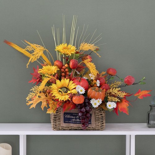 해바라기 조화 꽃 바구니 추수감사Bset 60cm 인테리어 가을 장식 테이블 소품 꾸미기 모형