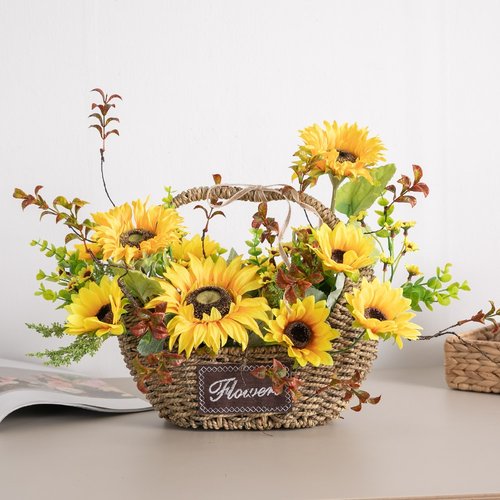 해바라기 조화 바구니 프레쉬 set 57cm 인테리어 꽃 테이블 장식 소품 금전화 풍수 행사 개업