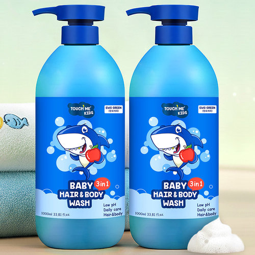 터치미 베이비 키즈 올인원 바디워시, 샴푸, 로션 대용량 1000ml 2개 (사과향)