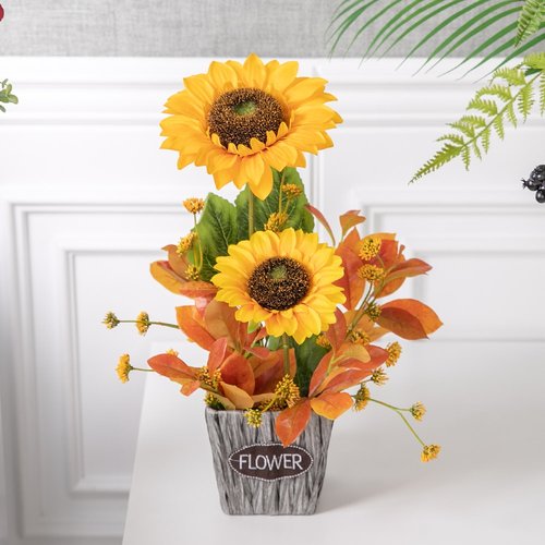 해바라기 조화 바구니 아글레오 set 35cm 인테리어 꽃 테이블 장식 소품 금전화 풍수 행사 개업