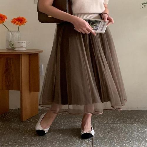 여자 3컬러 시스루 플리츠 샤 투 양면 스커트