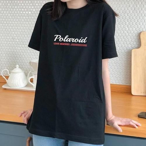 [셀러허브_여성트랜드패션]폴라로이드 심플 레터링 데일리반팔티 블랙