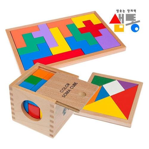 셀러허브 [RG0O85T8]샘통 소마큐브 펜토미노 칠교 원목케이스3종