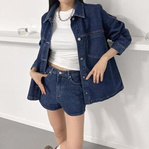 [신상오픈런]|KSD23B4|데님쇼츠 청반바지 루즈핏 진청자켓 셔켓 투피스_20073947_597559