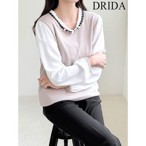 [드리다]봄 가을 진주 스판 빅사이즈 티 블라우스 40-50대 미시 중년여성 엄마옷 하객 상견례 모임 오피..