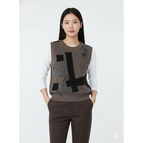 하프클럽 [베스띠벨리]베이지프린트 BESTI BELLI X mohs 프린팅 니트 베스트 BHVCY2938