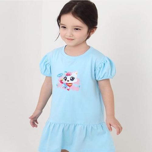 [레노마 이너웨어]위시캣 여아용 코코냥 퍼프 소매 플레어 반팔 원피스 BL 0F16W64957_HDD