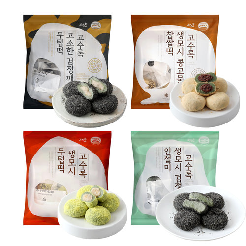 [고수록 식품][고수록]떡 4종 세트, 총 4봉(검정깨두텁떡 1봉+콩고물찹살떡 1봉+생모시두텁떢 1봉+검정깨인절미 1봉)