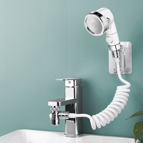 세면대 샤워건 욕실스프레이건 화장실 샤워헤드 세가지 분사모드 호스1.5M 거치대 세트 화이트 F760