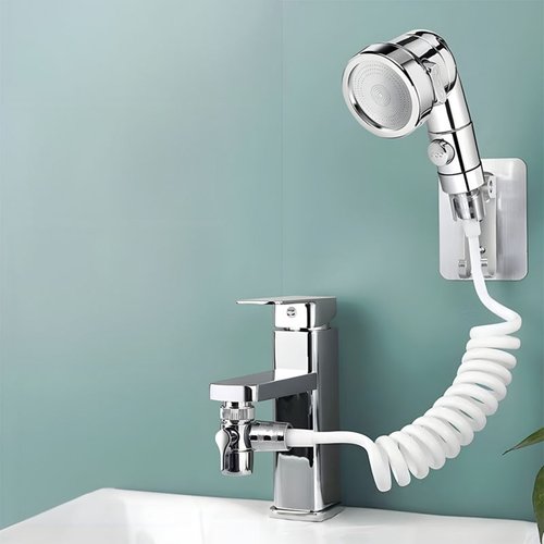 세면대 샤워건 욕실스프레이건 화장실 샤워헤드 세가지 분사모드 호스1.5M 거치대 세트 실버 F759