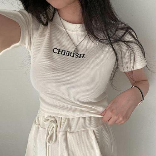 [셀럽하우스]2컬러 HOGH4959 여성 레터링 베이직 크롭티 반팔티