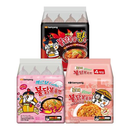 삼양 불닭볶음면 3종 혼합 12봉 (까르보불닭+로제불닭+불닭볶음탕면 각 4봉)