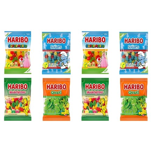 [해외] (원산지 독일)하리보 슈퍼마리오, 스머프, 개구리, 유령 캐릭터 젤리 4종 8봉지 세트