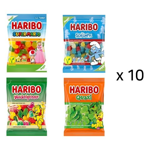 [해외] (원산지 독일)하리보 슈퍼마리오, 스머프, 개구리, 유령 캐릭터 젤리 4종  175g 10봉지 세트