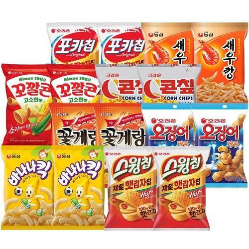 하프클럽 [동서식품]인기과자16봉(포카칩2+새우깡2+꼬깔콘2+콘칩2+꽃게랑2+오징어땅콩2+바나나킥2+스윙칩2)