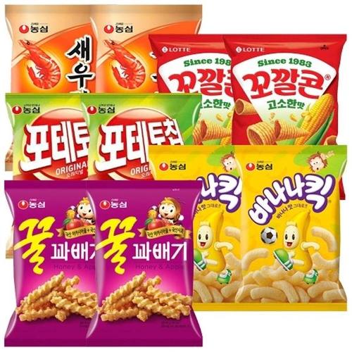 하프클럽 [동서식품]과자모음 5종 10봉(새우깡2봉+꼬깔콘2봉+포테토칩2봉+바나나킥2봉+꿀꽈배기2봉)