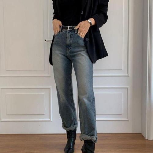 하프클럽 [신상오픈런]프쿠키 여성 청바지 스트레이트 가을 워시드 와이드팬츠 넓은