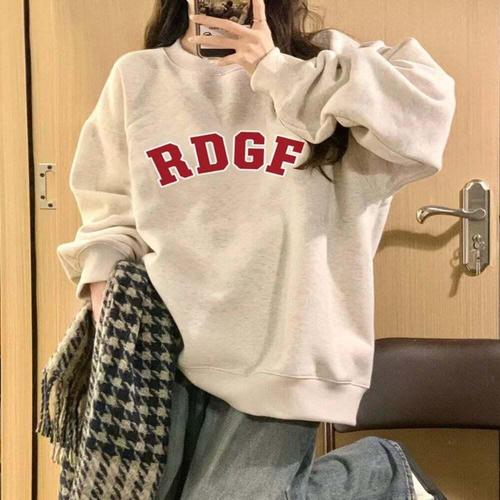 [셀럽하우스]맨투맨 HMCF5004 오버핏 간절기 긴팔 여성 라운드넥 영문 티