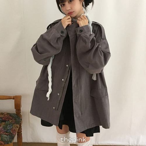 브리치협력사 더핑크 / <b>키플</b> 오버핏 하이넥 더블 포켓 워싱 야상 자켓
