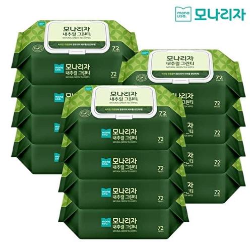 [모나리자]내추럴 그린티 물티슈 캡형(72매x12팩)