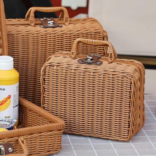 라탄 패턴 피크닉 가방 스퀘어쉐입 토트백 WE41664