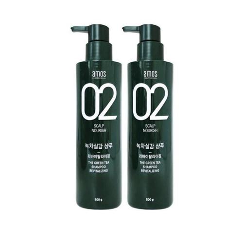 아모스 녹차실감 샴푸 500g x2개 두피 모발 케어