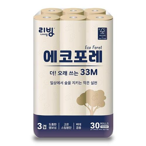 [삼정펄프]리빙 에코포레 33M 슈퍼롱 화장지 30롤