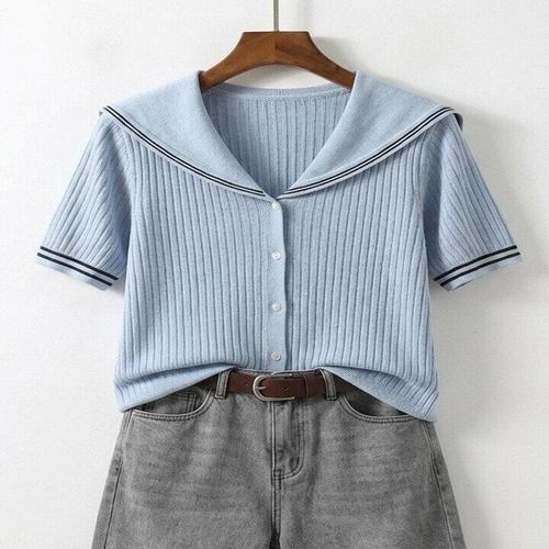[넬리]미쥬 세일러 카라 반팔 니트_ND2LT520