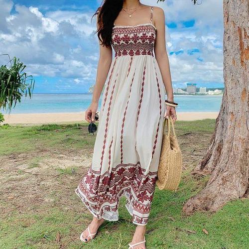 [비바럽]오디세이 비치 원피스 OP18158F 스모크밴딩 에스닉 휴양지 바캉스 롱원피스 OP18158F