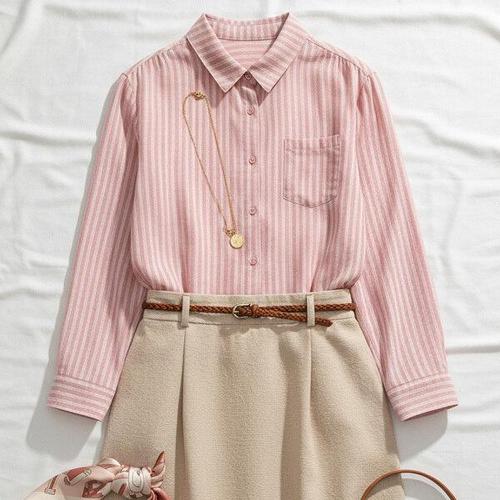 [넬리]셔린 스트라이프 포켓 셔츠_ND1BL008