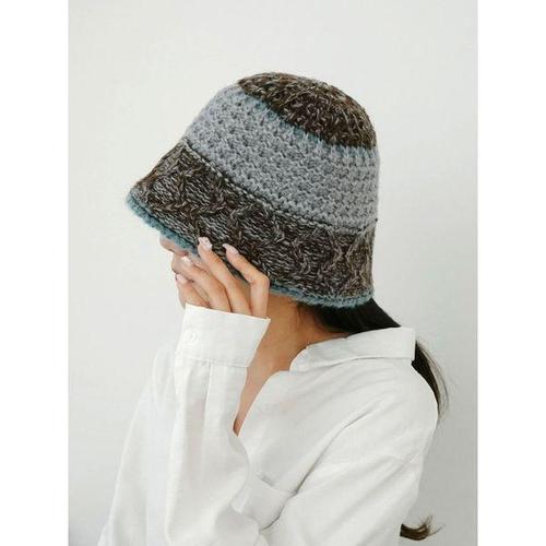 하프클럽 [보기엘]투톤 배색 직잭 니트 버킷햇